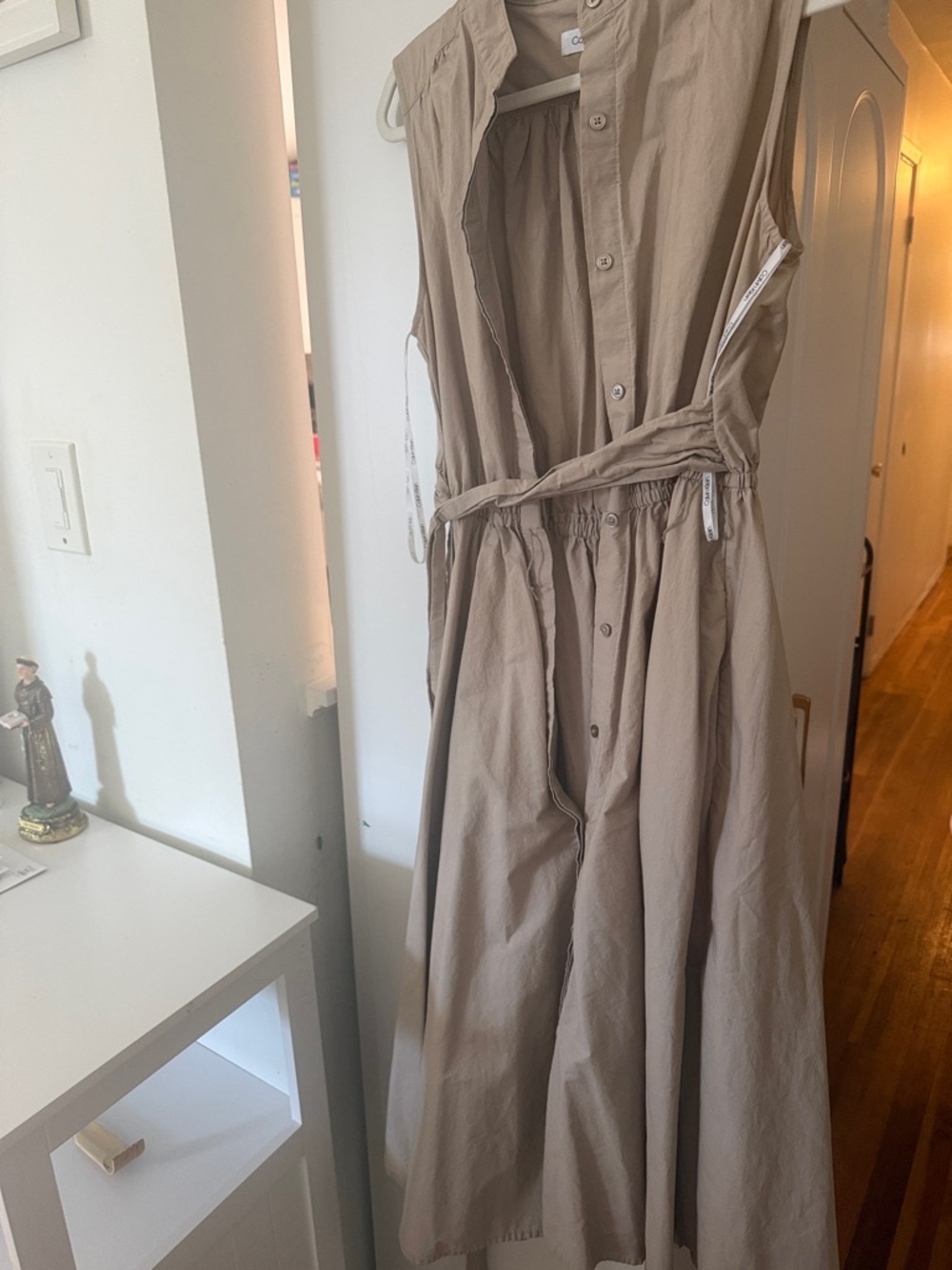Calvin Klein Sleeveless Button-Front Maxi Dress in Taupe